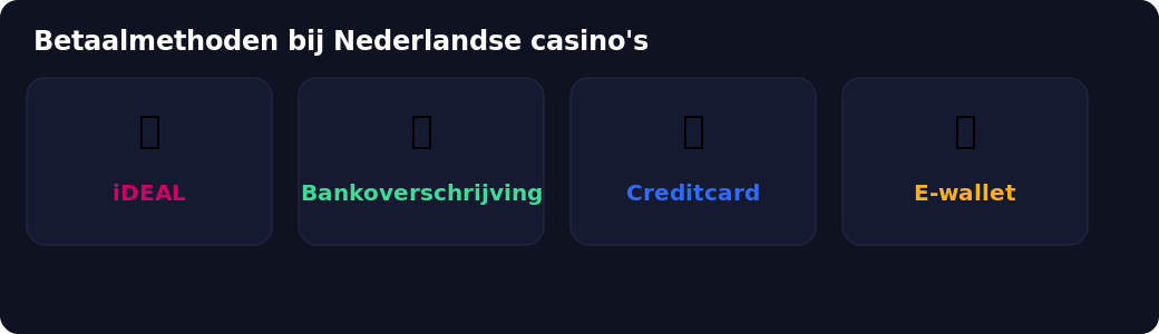 Populaire betaalmethoden bij Nederlandse online casino's: iDEAL, bankoverschrijving, creditcard, e-wallet